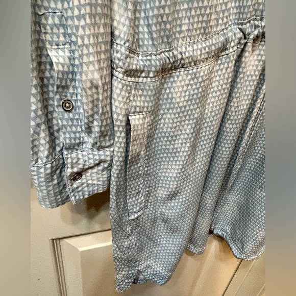 Blue & Grey Long Sleeve Draw-String Waist Mini Patterned Business Casual Dress - Picture 7 of 8